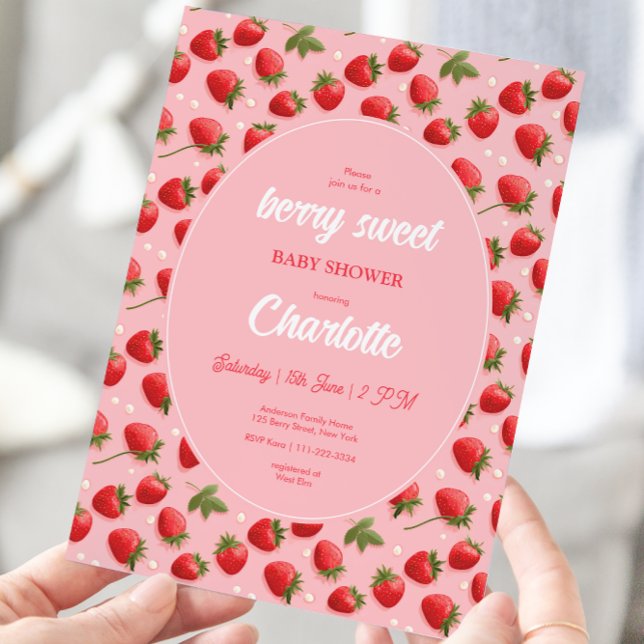 Strawberry Berry Sweet Baby Shower Invitation (Creator Uploaded)