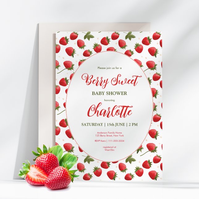Strawberry Berry Sweet Baby Shower Invitation (Creator Uploaded)