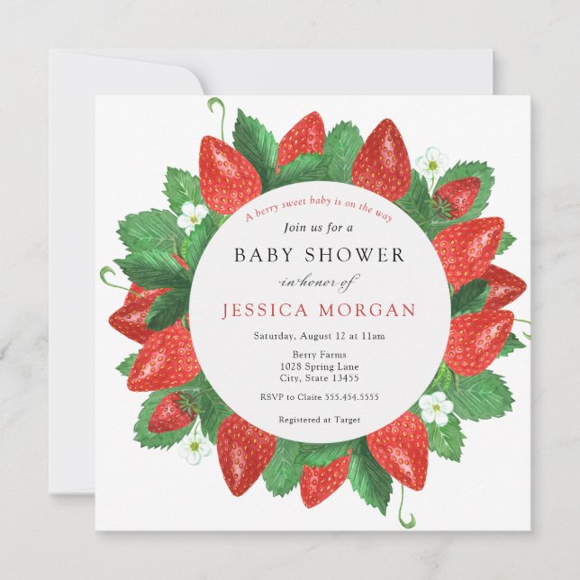 Strawberry Berry Sweet Baby Shower Invitation (Front)