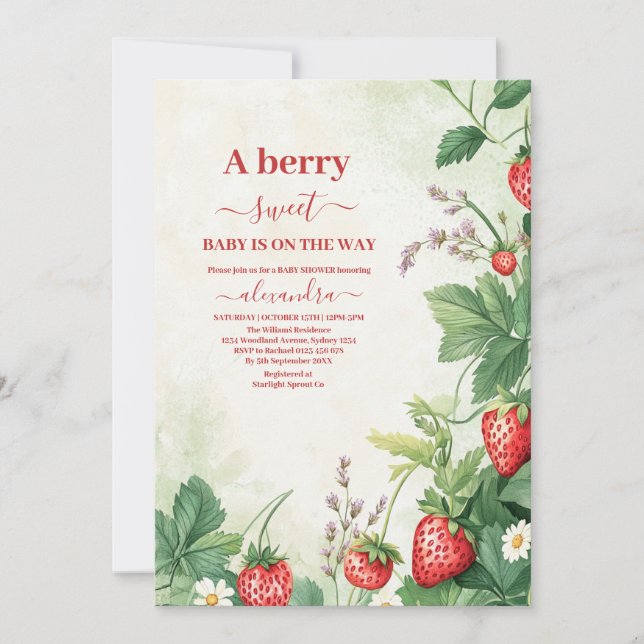 Strawberry Berry Sweet Baby Shower Invitation (Front)