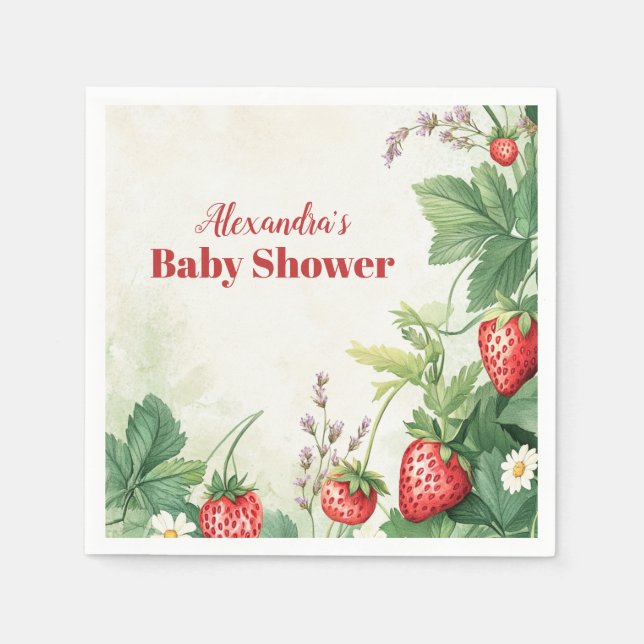 Strawberry Berry Sweet Baby Shower Napkin (Front)