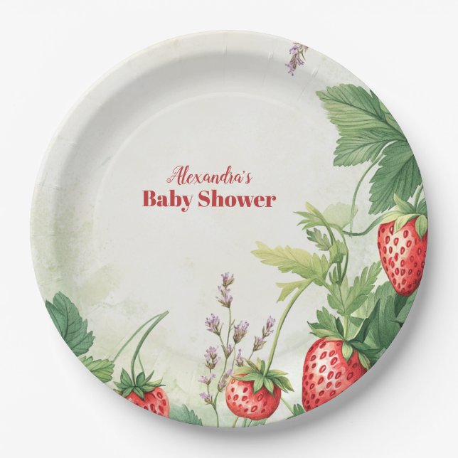 Strawberry Berry Sweet Baby Shower Paper Plate (Front)
