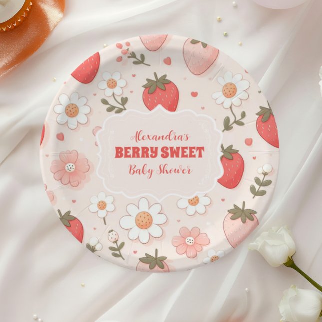 Strawberry Berry Sweet Baby Shower  Paper Plate (Creator Uploaded)