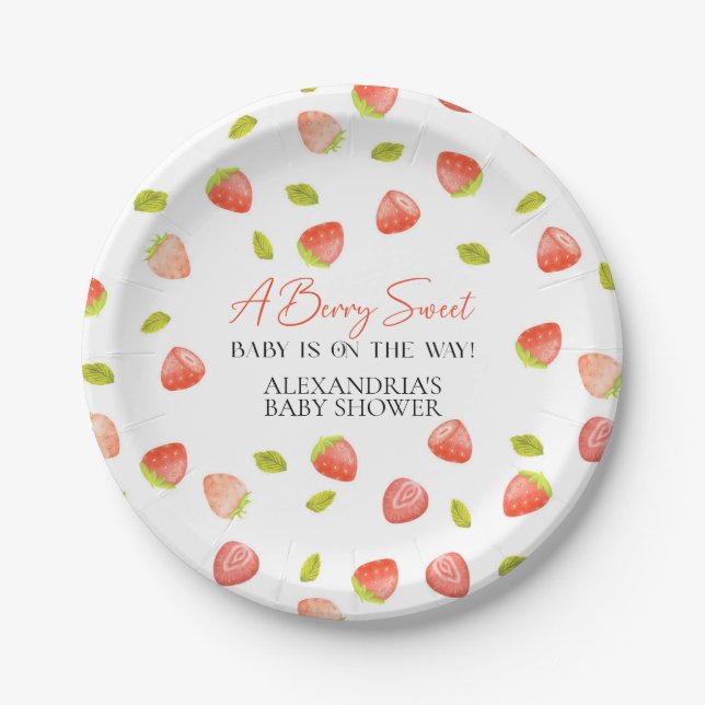 Strawberry Berry Sweet Baby Shower Paper Plate (Front)