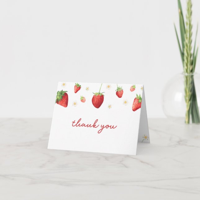Strawberry Berry Sweet Baby Shower Thank You Card (Front)