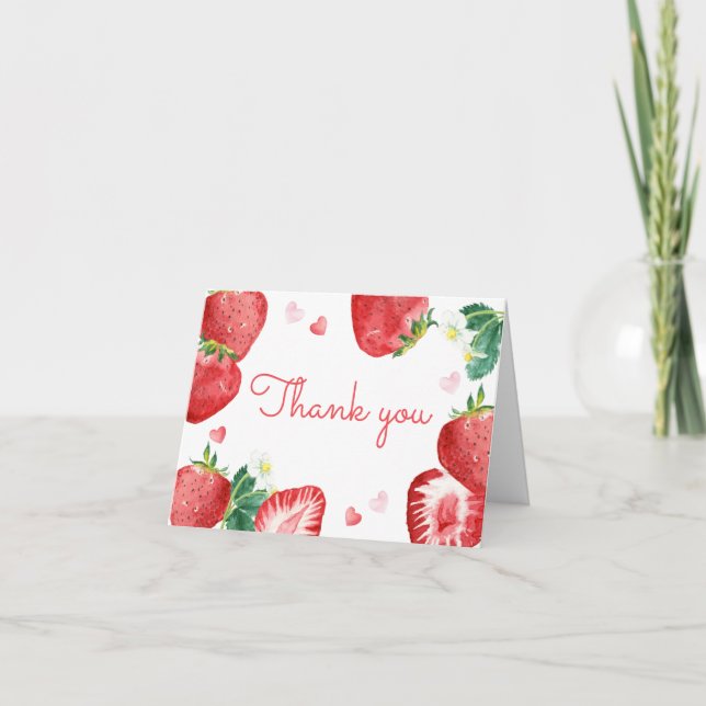 Strawberry Berry Sweet Baby Shower Thank You Card (Front)