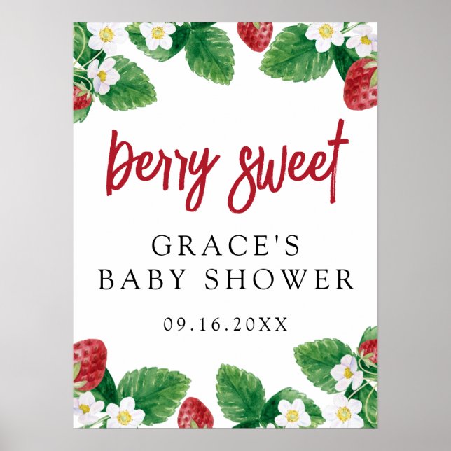 Strawberry Berry Sweet Baby Shower Welcome Sign (Front)