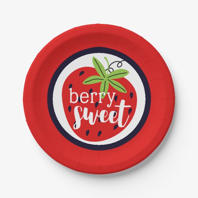 Strawberry Berry Sweet Birthday Baby Girl Kids' Paper Plate (Front)