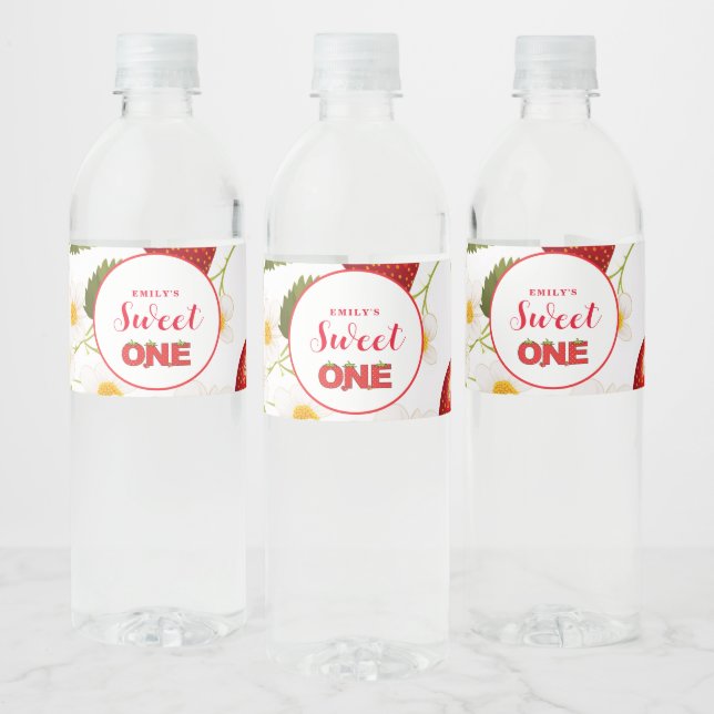 Strawberry Berry Sweet Birthday| Berry First  Water Bottle Label (Bottles)