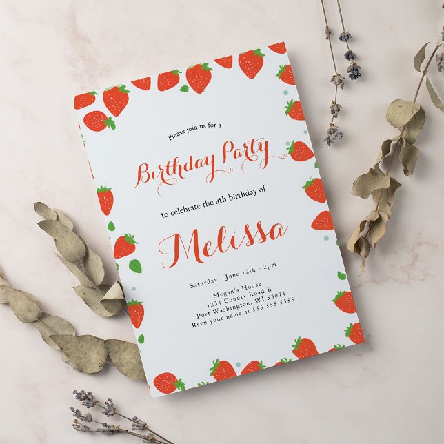 Strawberry Berry Sweet Birthday Invitation (Creator Uploaded)