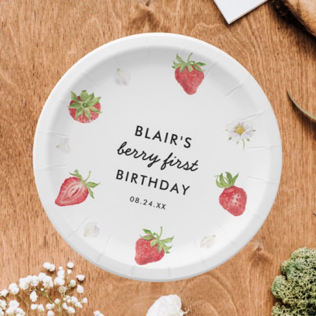 Strawberry Berry Sweet Birthday Party Paper Plate (Creator Uploaded)