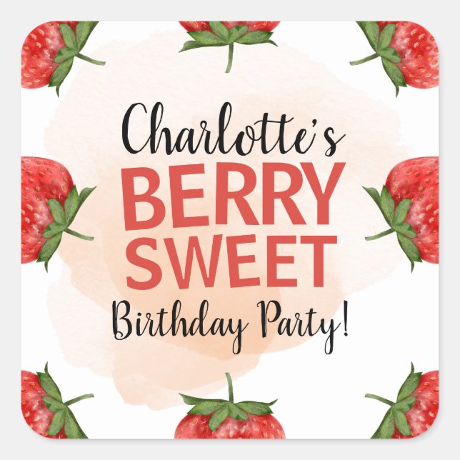 Strawberry Berry Sweet Birthday Party Square Sticker (Front)