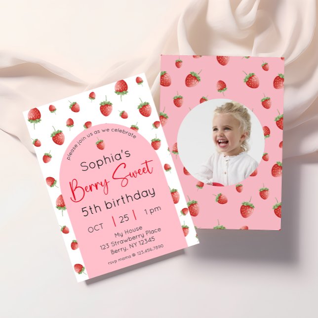 Strawberry Berry Sweet Birthday Photo Invitation (Creator Uploaded)