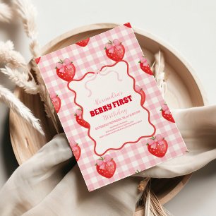 Strawberry Berry Sweet Boho 1st Birthday Invitation