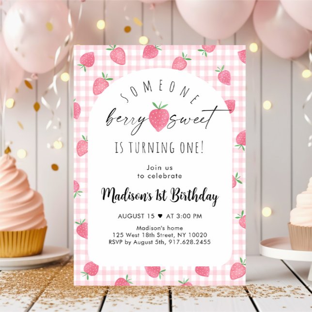 Strawberry Berry Sweet Boho 1st Birthday Invitation (Creator Uploaded)