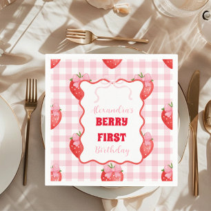 Strawberry Berry Sweet Boho 1st Birthday Napkin
