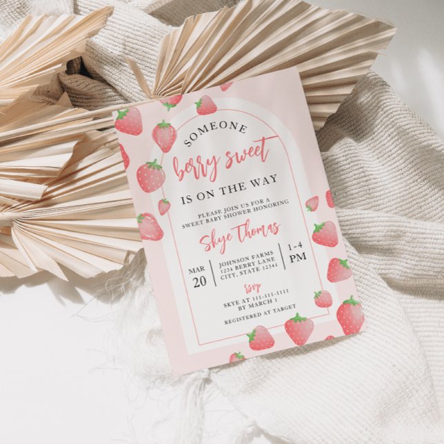 Strawberry Berry Sweet Boho Baby Shower Invitation (Creator Uploaded)