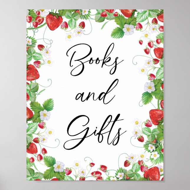 Strawberry Berry Sweet | Books & Gifts Baby Shower Poster (Front)
