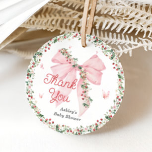 Strawberry Berry Sweet Bow Baby Shower Thank You Favour Tags