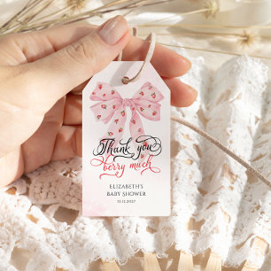 Strawberry Berry Sweet Bow Baby Shower Thank You Gift Tags