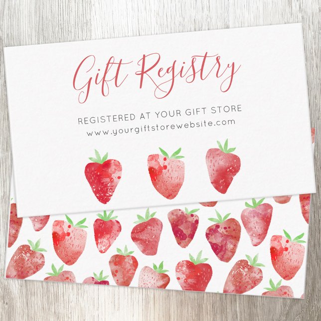 Strawberry Berry Sweet Bridal Shower Gift Registry Enclosure Card (Bridal shower watercolor strawberry gift registry enclosure card)