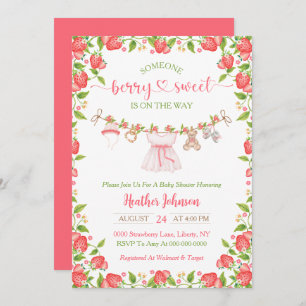 Strawberry Berry Sweet Clothesline Baby Shower  Invitation