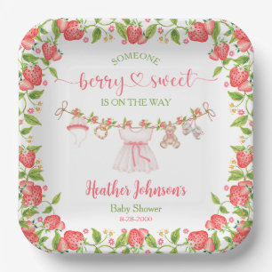 Strawberry Berry Sweet Clothesline Baby Shower  Paper Plate