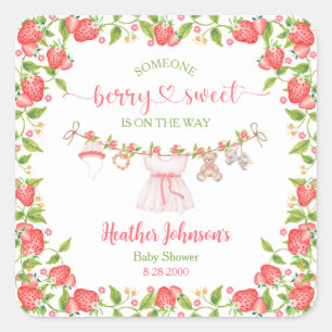 Strawberry Berry Sweet Clothesline Baby Shower  Square Sticker
