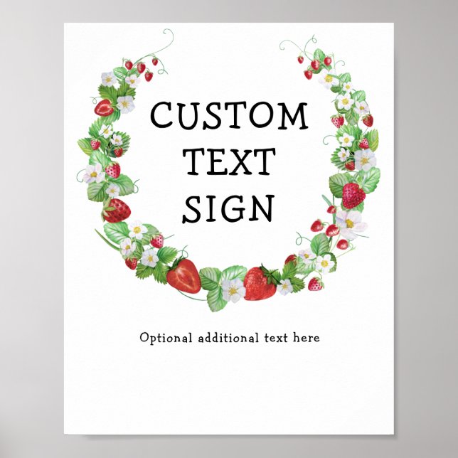 Strawberry Berry Sweet Custom Text Birthday Party  Poster (Front)
