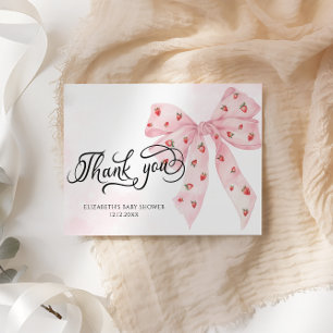 Strawberry Berry Sweet Cute Pink Bow Thank You Card