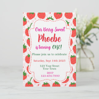 Strawberry Berry Sweet First Birthday Invitation