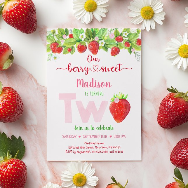 Strawberry Berry Sweet Floral Second Birthday Invitation (Creator Uploaded)