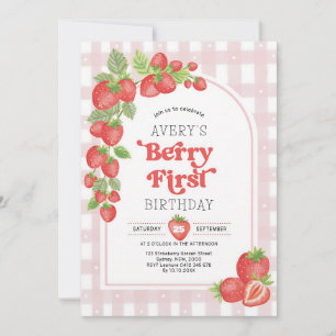 Strawberry Berry Sweet Girl 1st Birthday Invitation