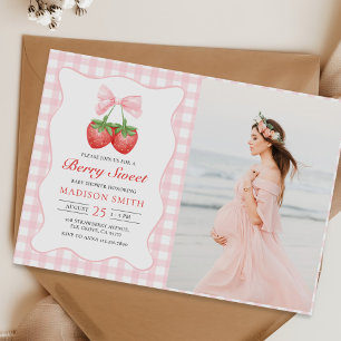 Strawberry Berry Sweet Girl Baby Shower Photo Invitation