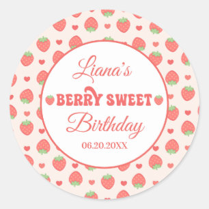 Strawberry Berry Sweet Girl Birthday Party  Classic Round Sticker