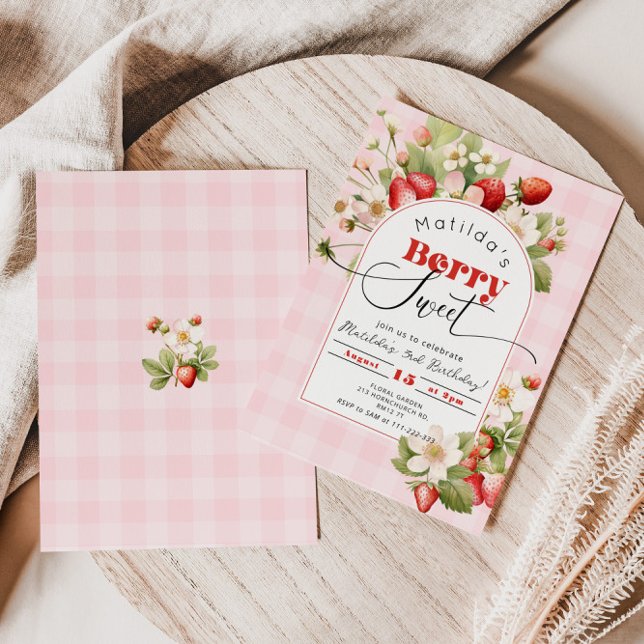 Strawberry Berry Sweet girl birthday party Invitation (Creator Uploaded)