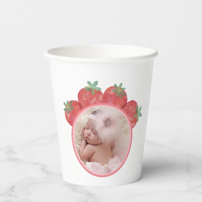 Strawberry Berry Sweet Girl Birthday with photo Paper Cups (Back)