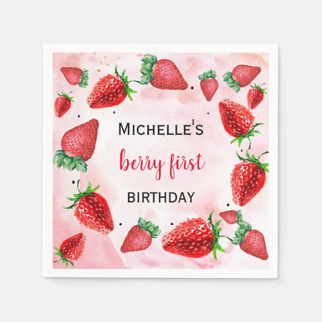 Strawberry Berry Sweet Girl's Birthday  Napkin (Front)