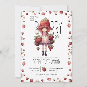 Strawberry Berry Sweet Girl's Birthday Party Invitation