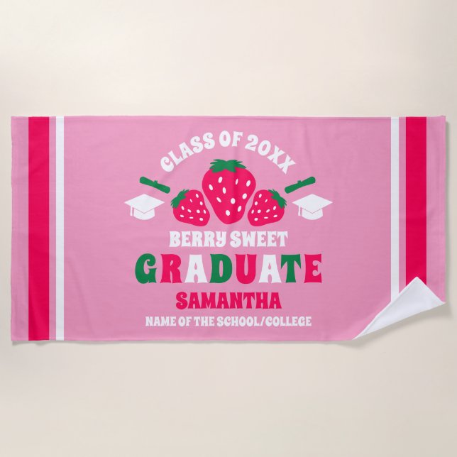 Strawberry Berry Sweet Graduation Beach Towel (Front)