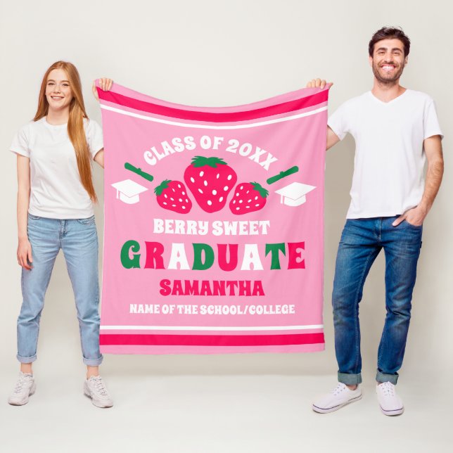 Strawberry Berry Sweet Graduation Fleece Blanket (In Situ)