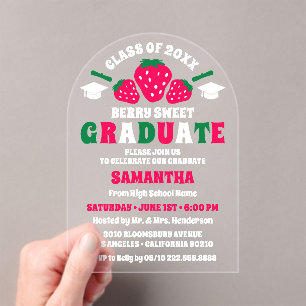 Strawberry Berry Sweet  Graduation Party Arch Acrylic Invitations