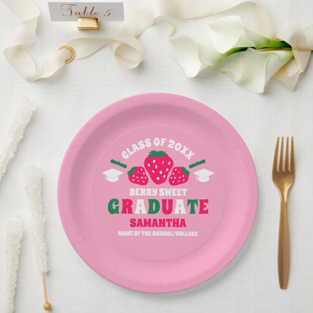 Strawberry Berry Sweet Graduation Party Paper Plate (Wedding)