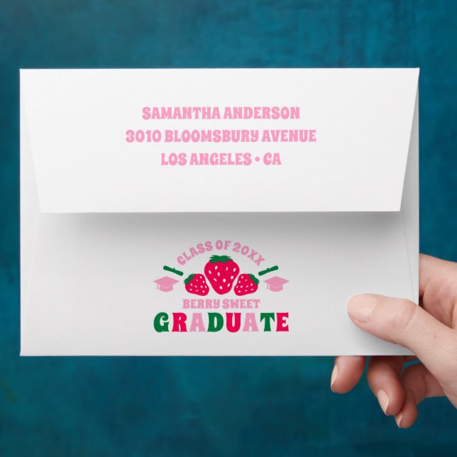 Strawberry Berry Sweet Graduation Return Address Envelope (Hand)