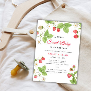 Strawberry Berry Sweet Greenery Baby Shower Invitation