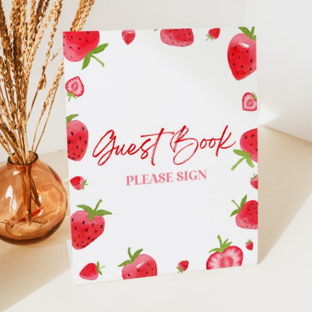 Strawberry Berry Sweet Guest Book Pedestal Sign (Creator Uploaded)