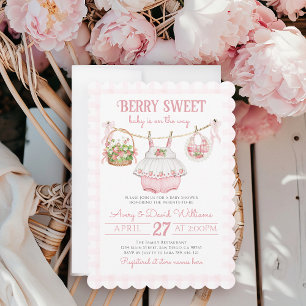 Strawberry Berry Sweet Modern Baby Girl Shower Invitation