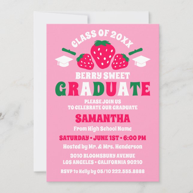 Strawberry Berry Sweet Photo Graduation Party Invitation (Front)