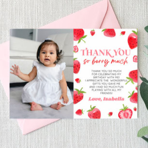 Strawberry Berry Sweet Picture Birthday Party Thank You Card