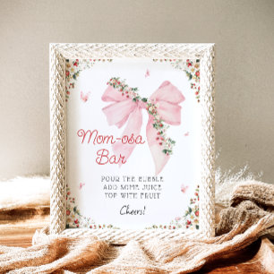 Strawberry Berry Sweet Pink Bow Mom-osa Bar Poster